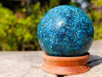Polished Bright Silica Chrysocolla, Azurite and Malachite Conglomerate Sphere x 1 From Congo