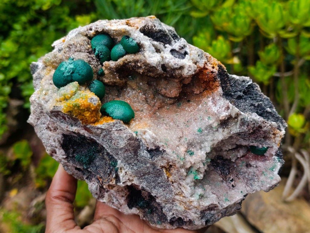 Natural Large Rare Ball Malachite on Quartz and Dolomite Specimen x 1 From Mindingi Mine, Congo