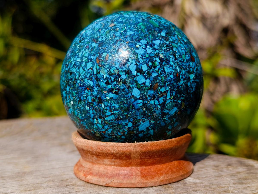Polished Bright Silica Chrysocolla, Azurite and Malachite Conglomerate Sphere x 1 From Congo