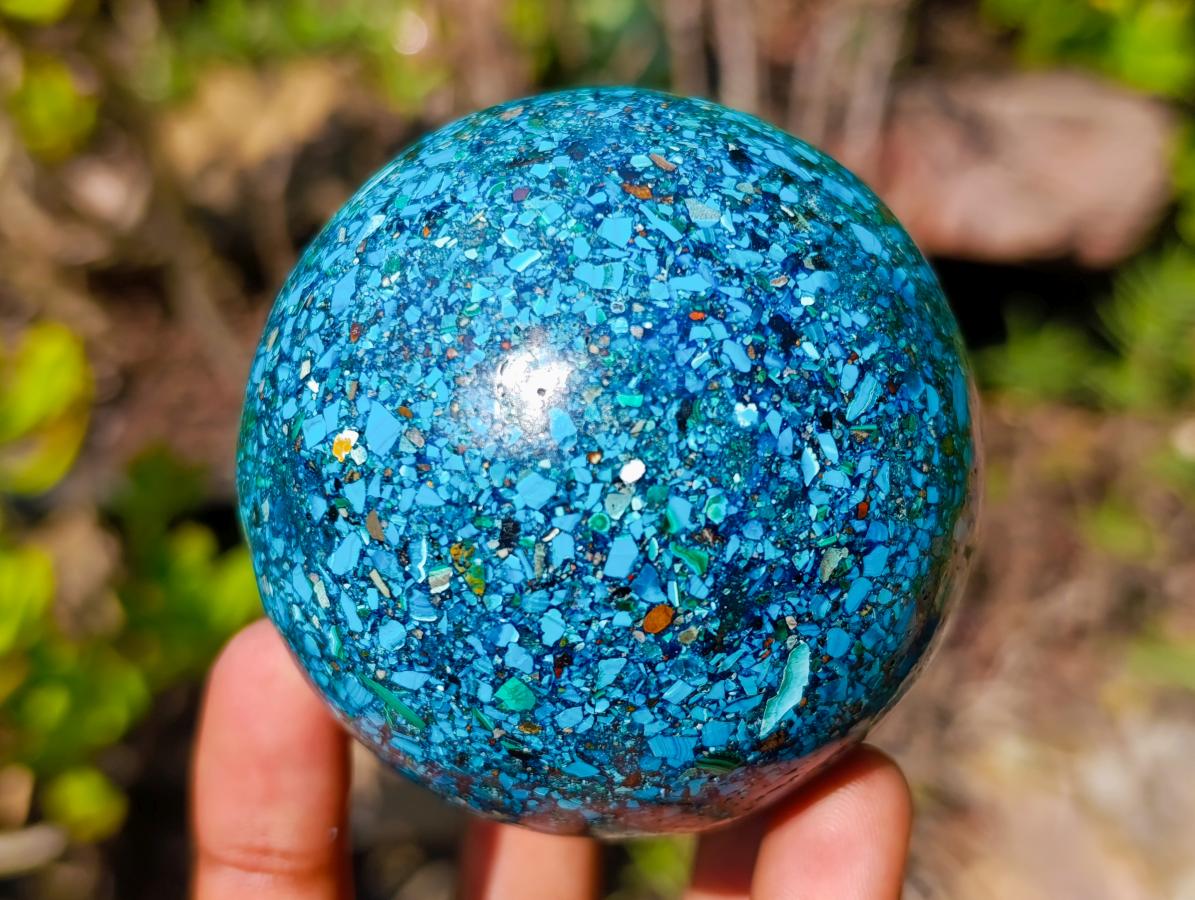 Polished Bright Silica Chrysocolla, Azurite and Malachite Conglomerate Sphere x 1 From Congo