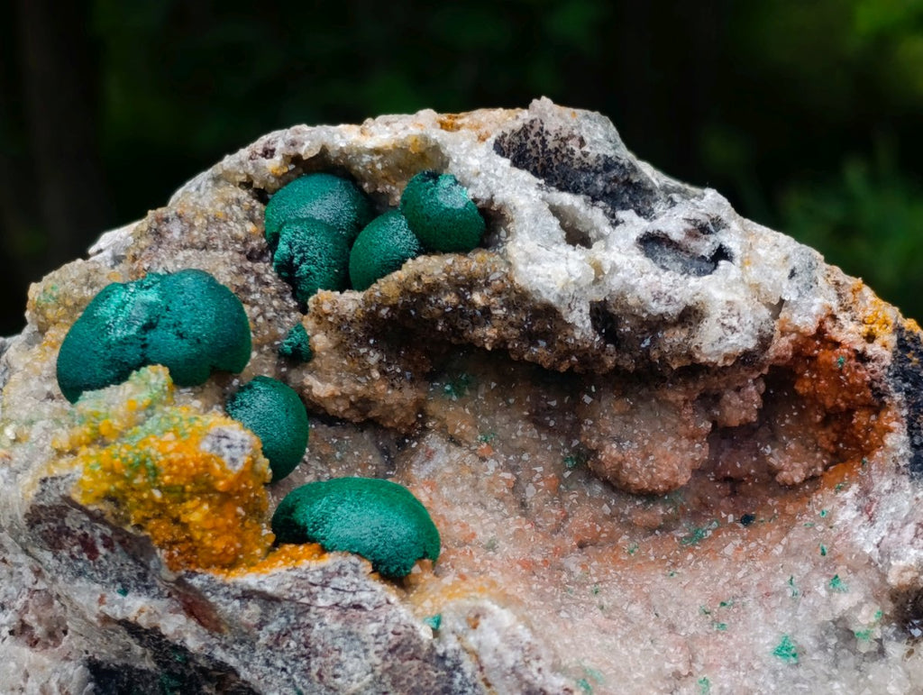 Natural Large Rare Ball Malachite on Quartz and Dolomite Specimen x 1 From Mindingi Mine, Congo