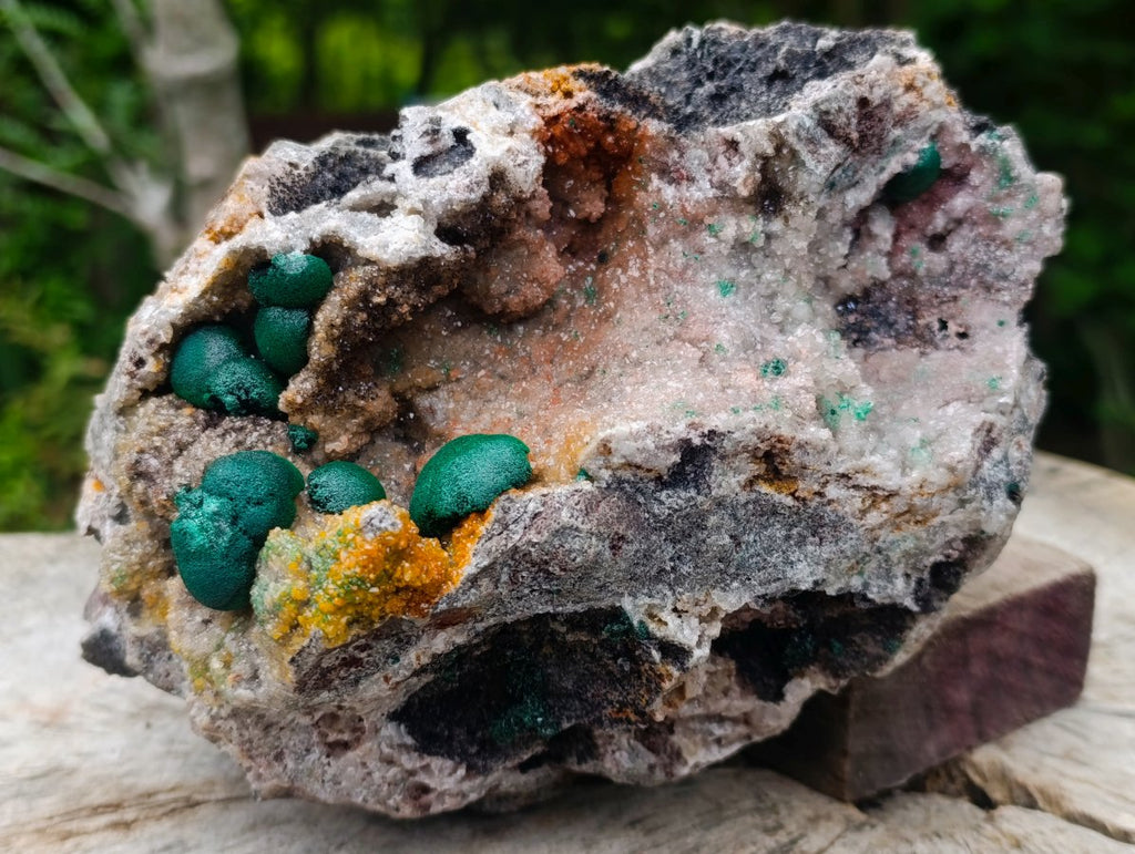Natural Large Rare Ball Malachite on Quartz and Dolomite Specimen x 1 From Mindingi Mine, Congo