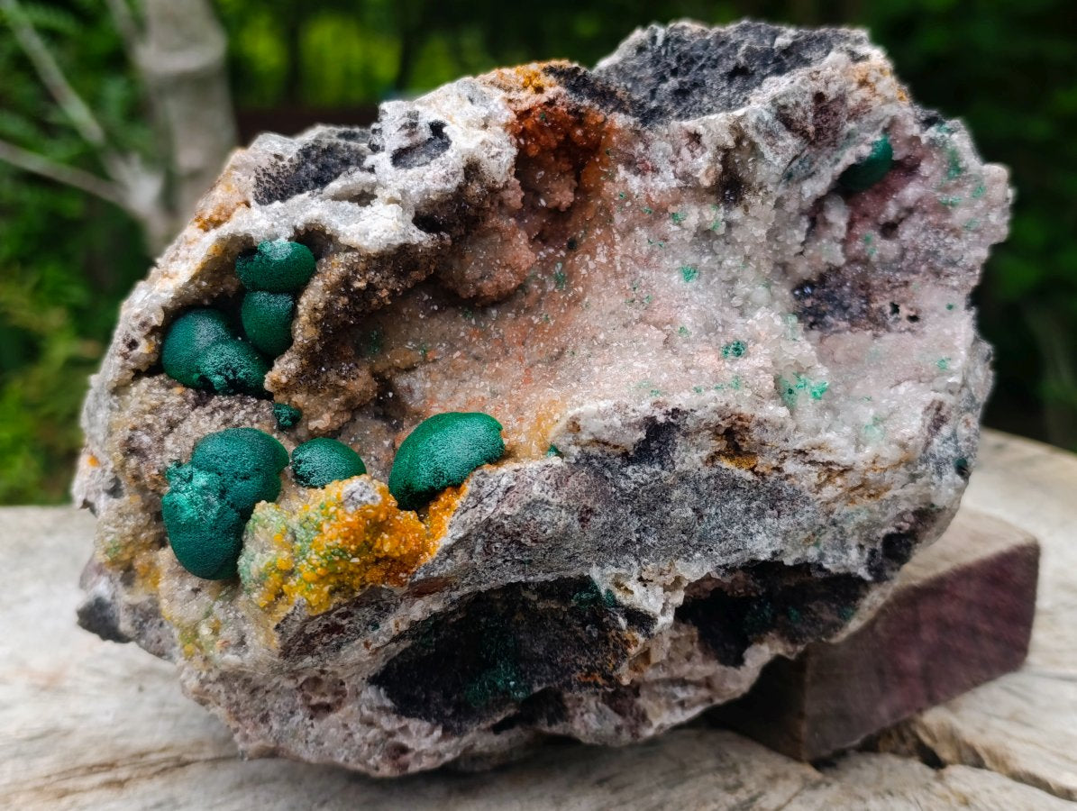 Natural Large Rare Ball Malachite on Quartz and Dolomite Specimen x 1 From Mindingi Mine, Congo