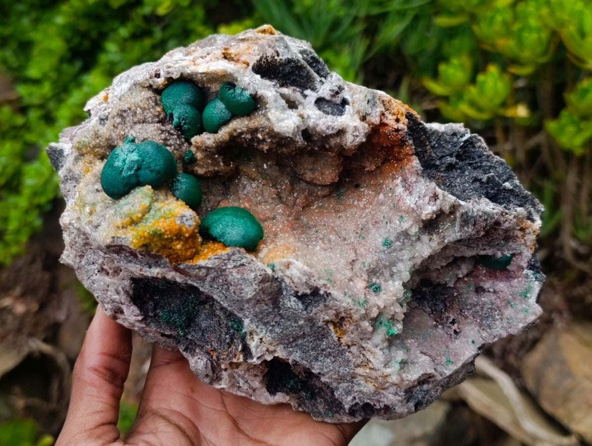 Natural Large Rare Ball Malachite on Quartz and Dolomite Specimen x 1 From Mindingi Mine, Congo