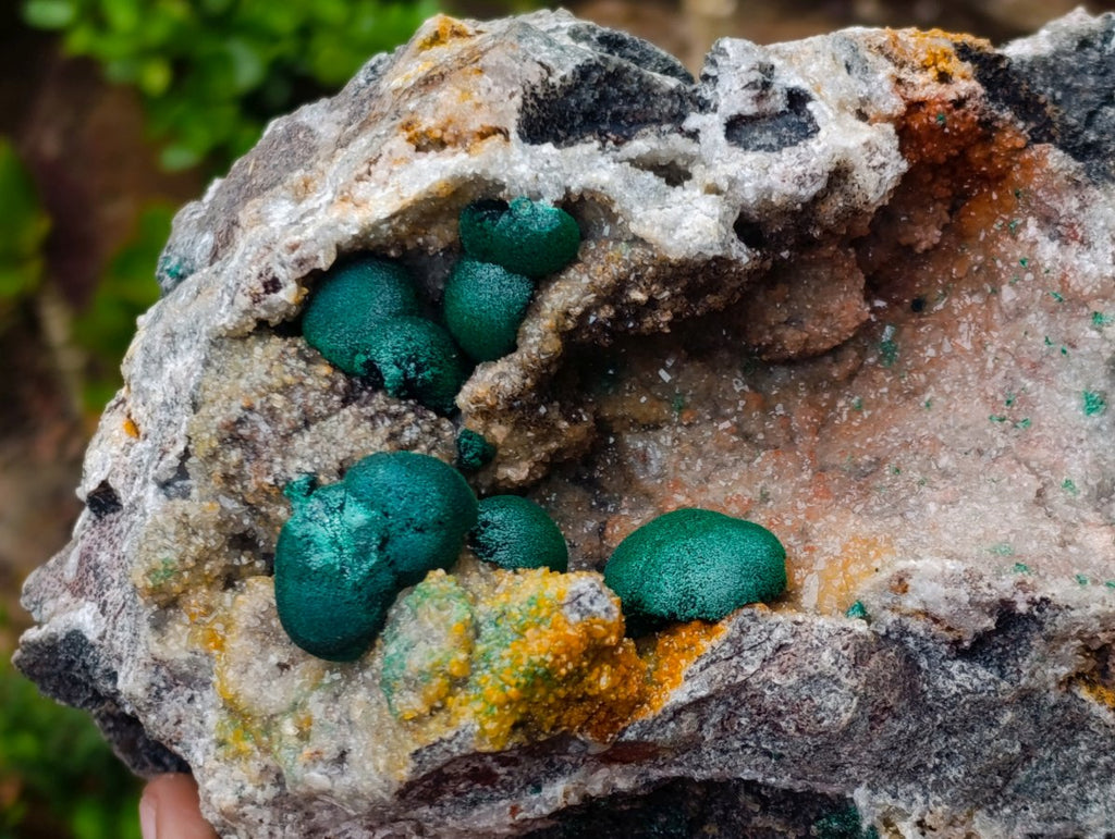 Natural Large Rare Ball Malachite on Quartz and Dolomite Specimen x 1 From Mindingi Mine, Congo