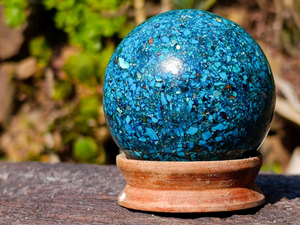 Polished Bright Silica Chrysocolla, Azurite and Malachite Conglomerate Sphere x 1 From Congo