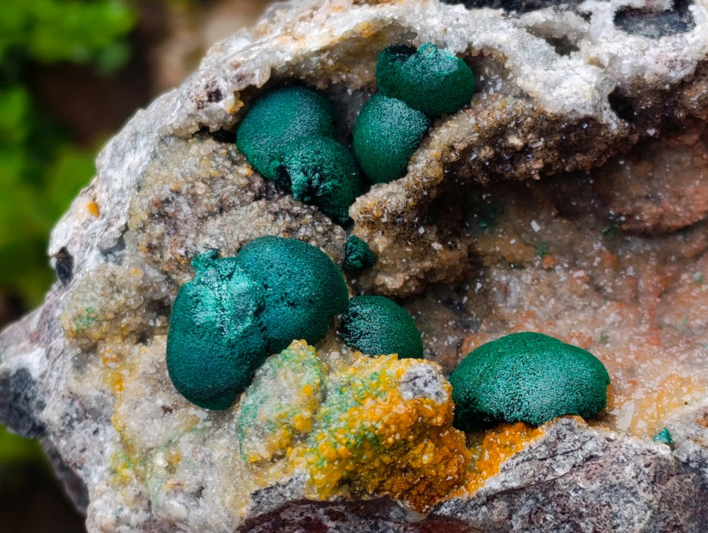 Natural Large Rare Ball Malachite on Quartz and Dolomite Specimen x 1 From Mindingi Mine, Congo