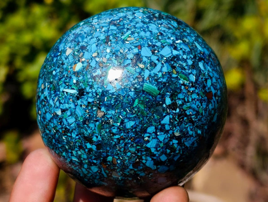 Polished Bright Silica Chrysocolla, Azurite and Malachite Conglomerate Sphere x 1 From Congo