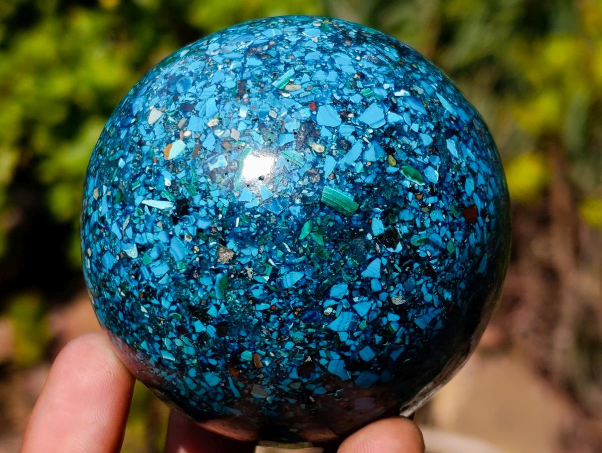 Polished Bright Silica Chrysocolla, Azurite and Malachite Conglomerate Sphere x 1 From Congo
