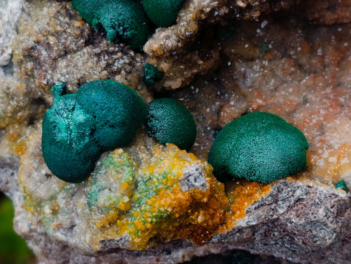 Natural Large Rare Ball Malachite on Quartz and Dolomite Specimen x 1 From Mindingi Mine, Congo