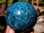 Polished Bright Silica Chrysocolla, Azurite and Malachite Conglomerate Sphere x 1 From Congo