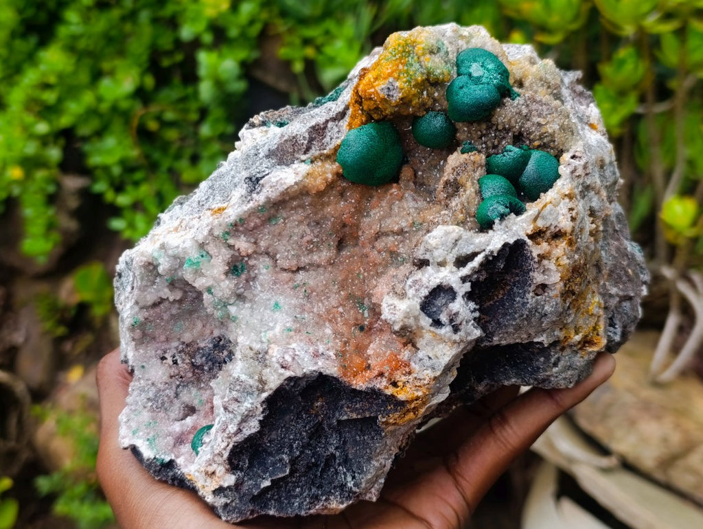 Natural Large Rare Ball Malachite on Quartz and Dolomite Specimen x 1 From Mindingi Mine, Congo
