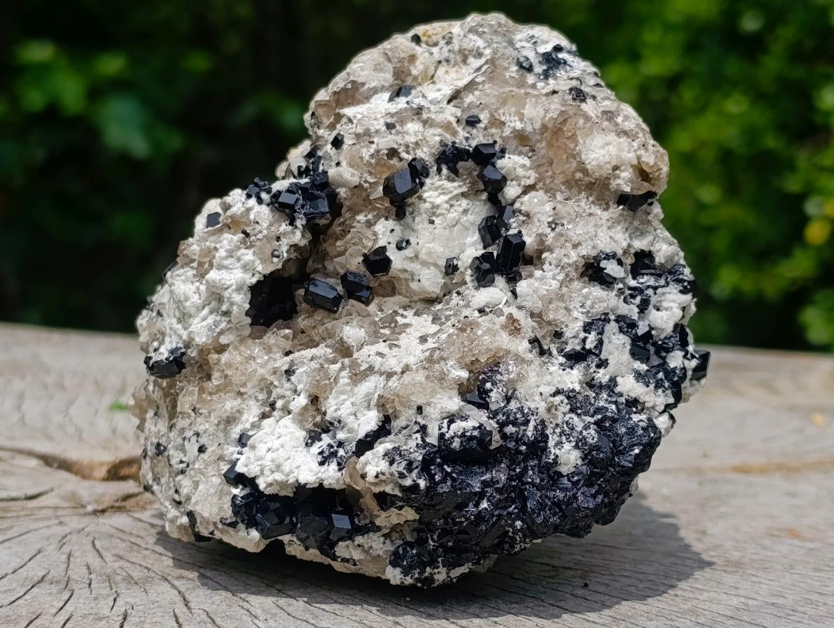 Natural Schorl Black Tourmaline Crystals on Feldspar with Fluorescent Hyalite Opal on Top x 1 From Erongo, Namibia