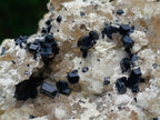 Natural Schorl Black Tourmaline Crystals on Feldspar with Fluorescent Hyalite Opal on Top x 1 From Erongo, Namibia