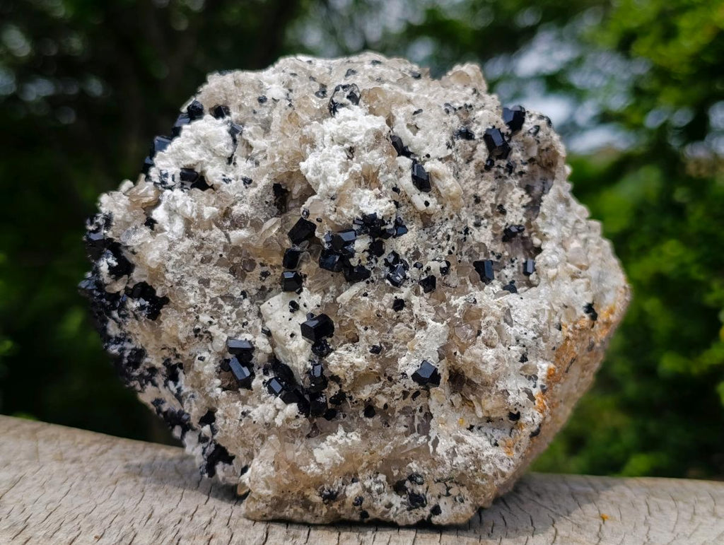 Natural Schorl Black Tourmaline Crystals on Feldspar with Fluorescent Hyalite Opal on Top x 1 From Erongo, Namibia