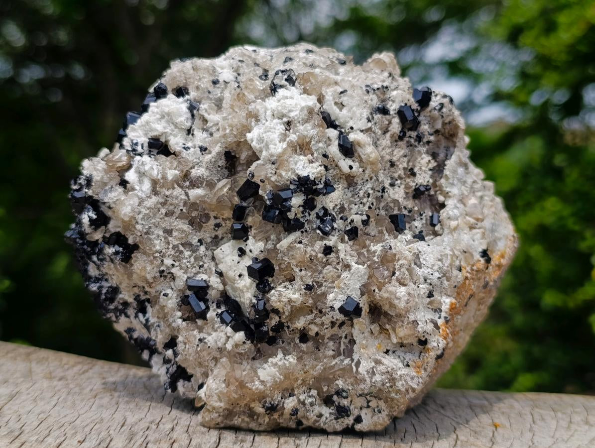 Natural Schorl Black Tourmaline Crystals on Feldspar with Fluorescent Hyalite Opal on Top x 1 From Erongo, Namibia