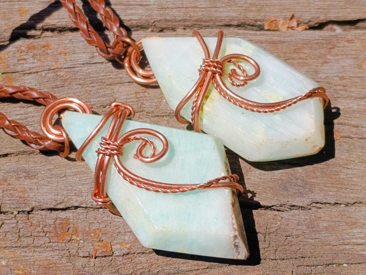 Hand Made Super Rare Blue Smithsonite Aragonite Copper Wire Art Necklace - Sold Per Piece - From Congo