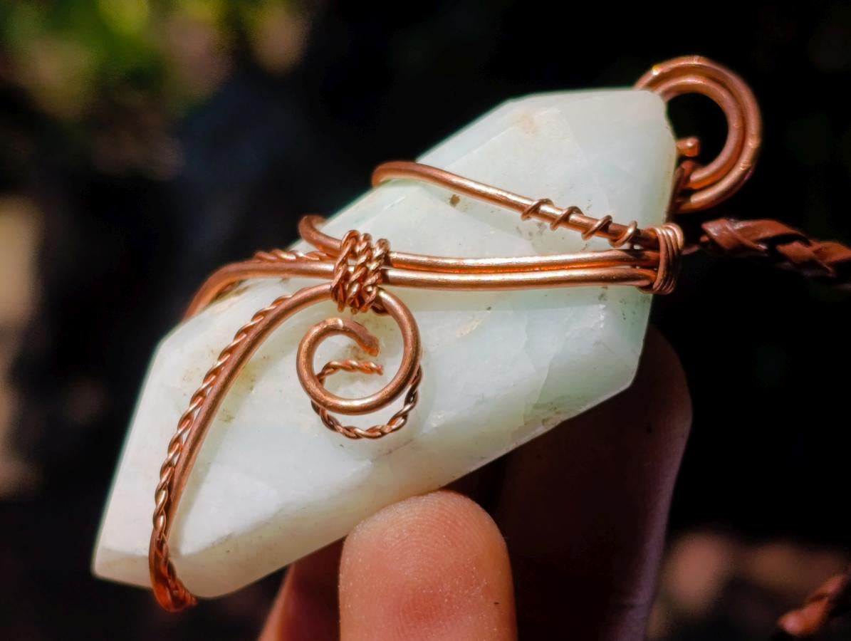 Hand Made Super Rare Blue Smithsonite Aragonite Copper Wire Art Necklace - Sold Per Piece - From Congo