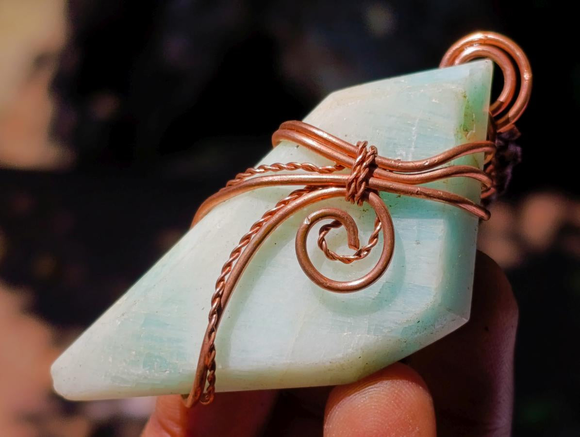 Hand Made Super Rare Blue Smithsonite Aragonite Copper Wire Art Necklace - Sold Per Piece - From Congo