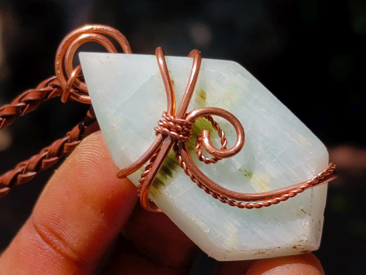 Hand Made Super Rare Blue Smithsonite Aragonite Copper Wire Art Necklace - Sold Per Piece - From Congo