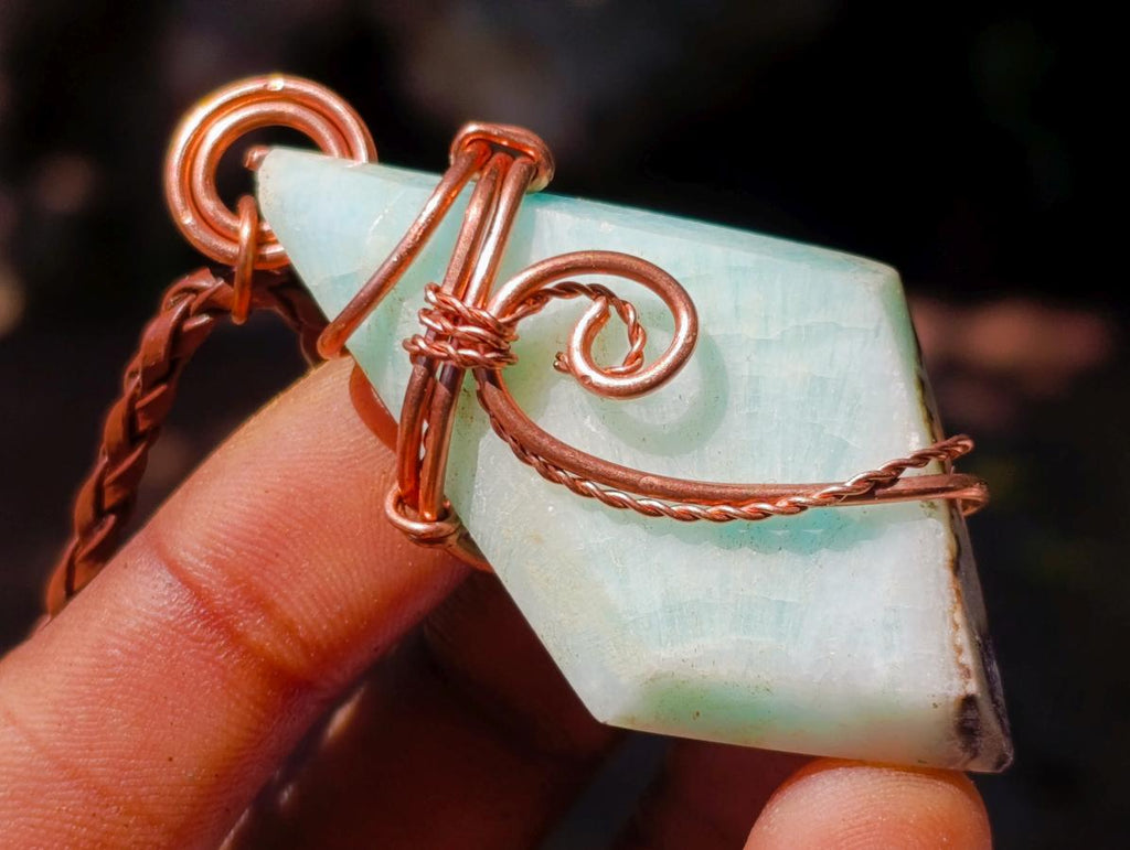 Hand Made Super Rare Blue Smithsonite Aragonite Copper Wire Art Necklace - Sold Per Piece - From Congo
