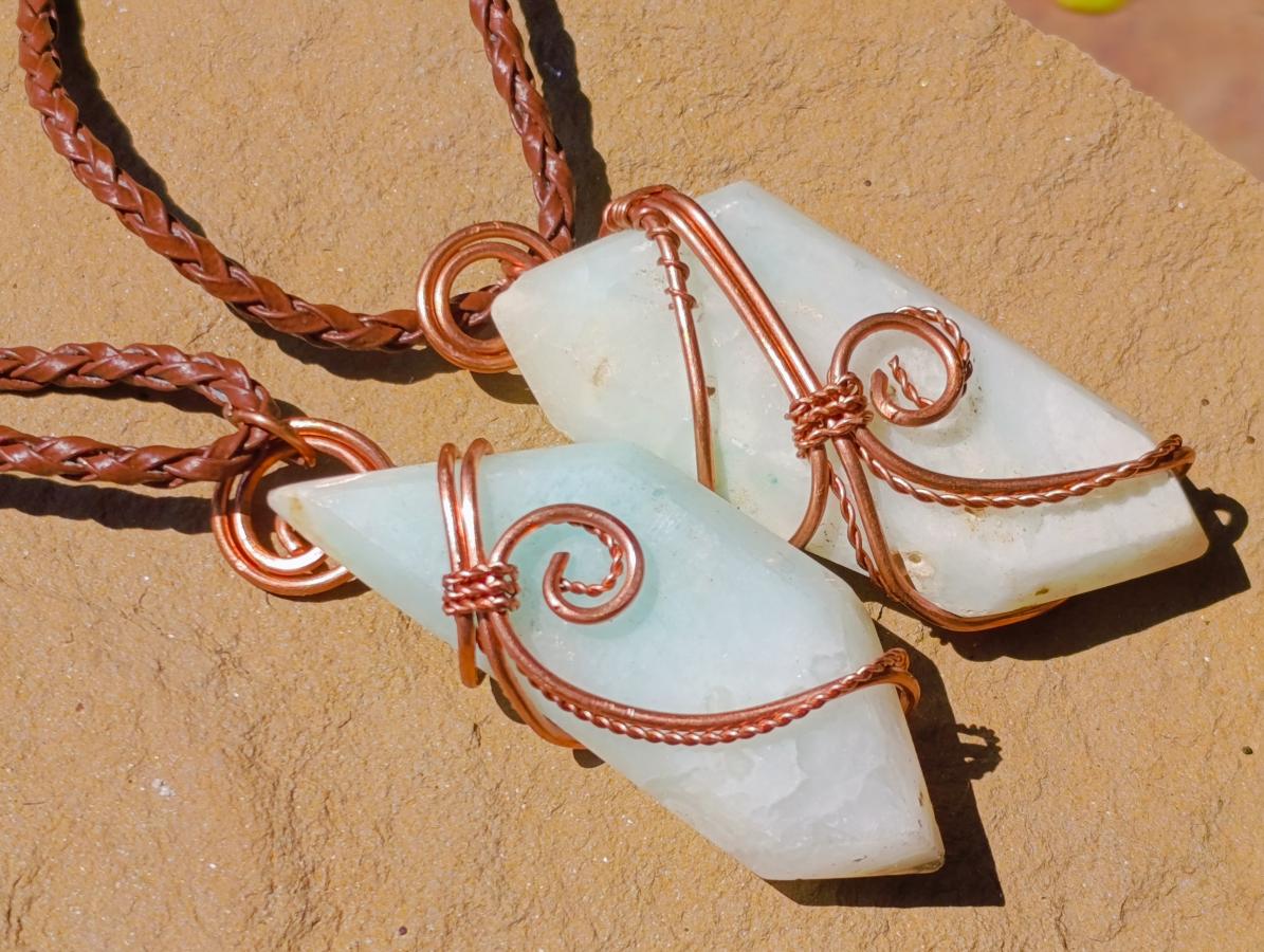 Hand Made Super Rare Blue Smithsonite Aragonite Copper Wire Art Necklace - Sold Per Piece - From Congo