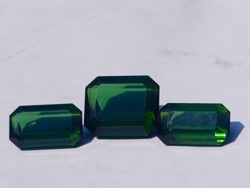 Polished Set of 3 Verdelite Green Tourmaline Faceted Stones x 1 From Karibib, Namibia