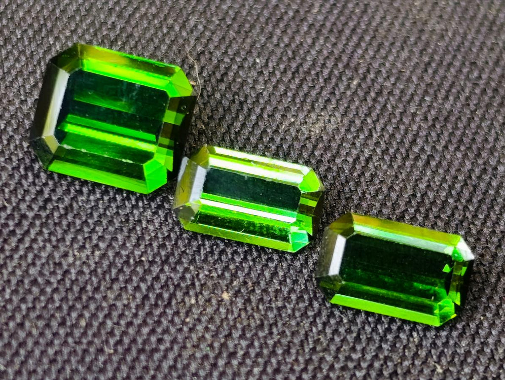Polished Set of 3 Verdelite Green Tourmaline Faceted Stones x 1 From Karibib, Namibia