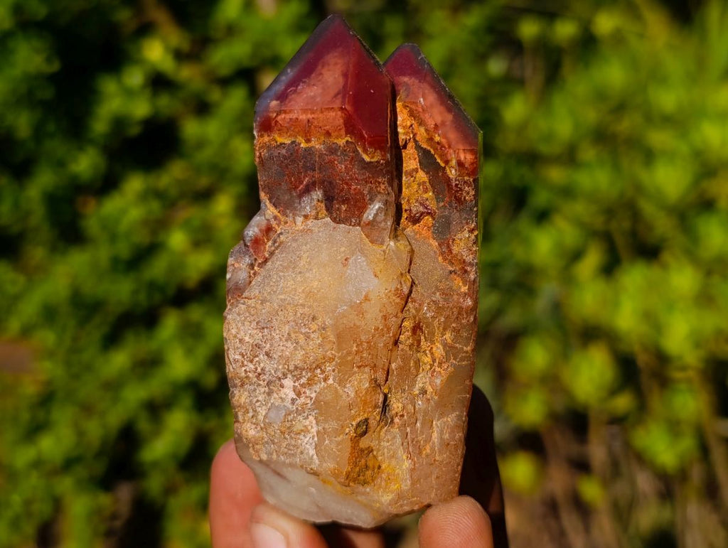 Natural Twin Red and White Phantom Centred Hematoid Quartz x 1 From Karoi, Zimbabwe