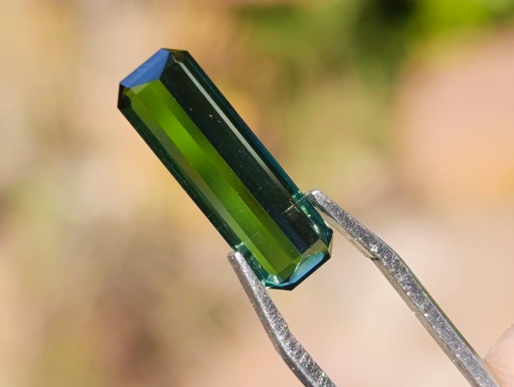 Polished Set of 3 Elongated Verdelite Green Tourmaline Faceted Stones x 1 From Karibib, Namibia