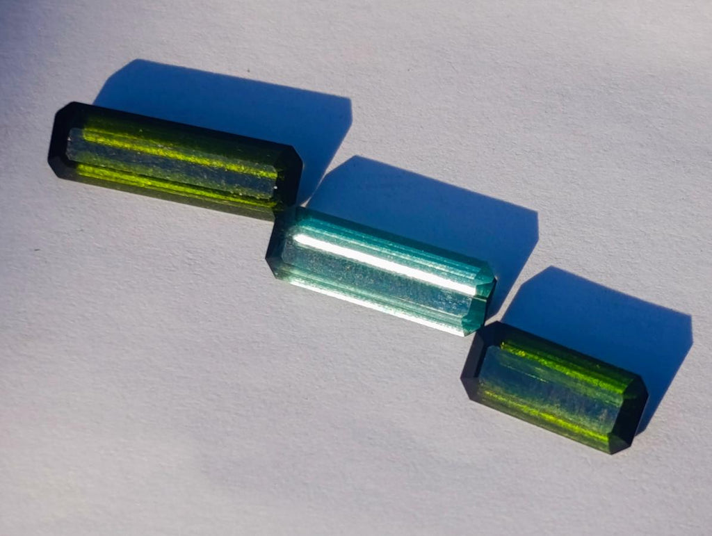 Polished Set of 3 Elongated Verdelite Green Tourmaline Faceted Stones x 1 From Karibib, Namibia