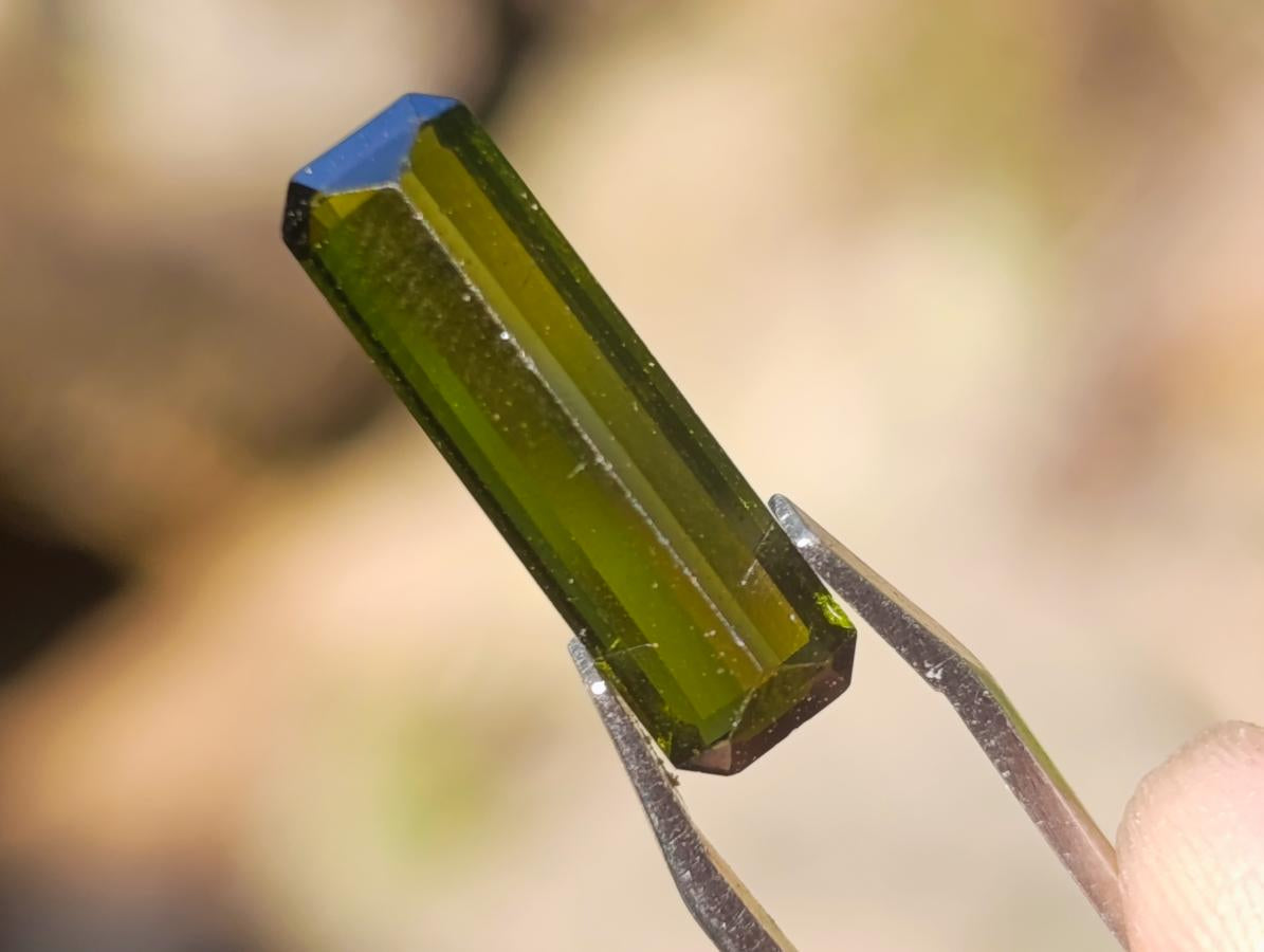 Polished Set of 3 Elongated Verdelite Green Tourmaline Faceted Stones x 1 From Karibib, Namibia