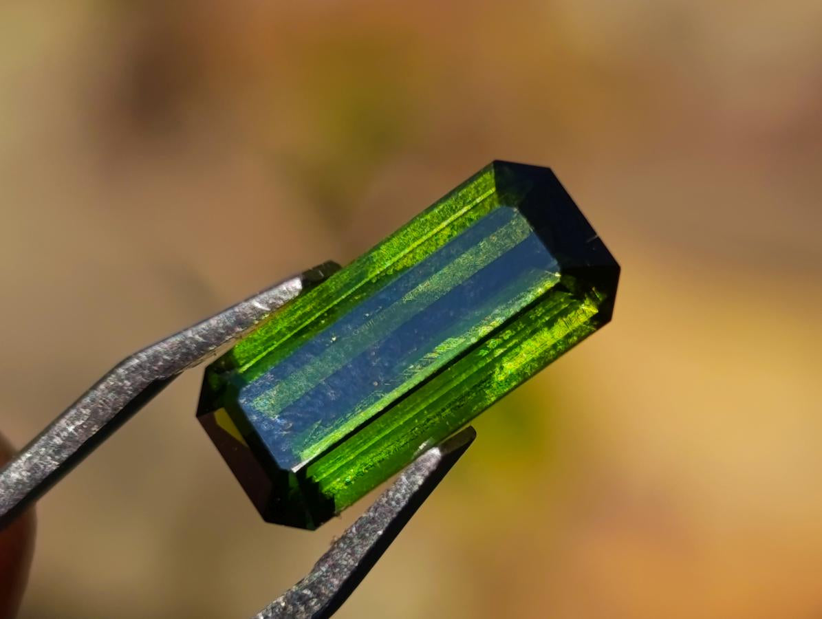 Polished Set of 3 Elongated Verdelite Green Tourmaline Faceted Stones x 1 From Karibib, Namibia
