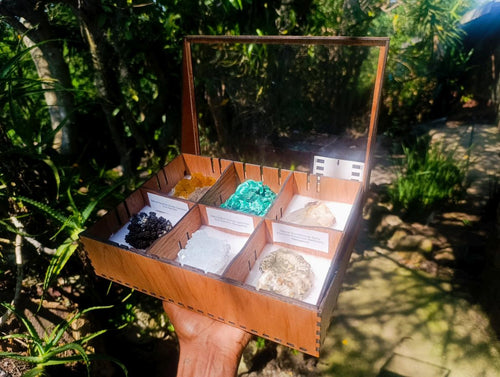 Natural Mixed Collectors Set of 6 African Minerals in a Wooden Display Box x 1 From Southern Africa