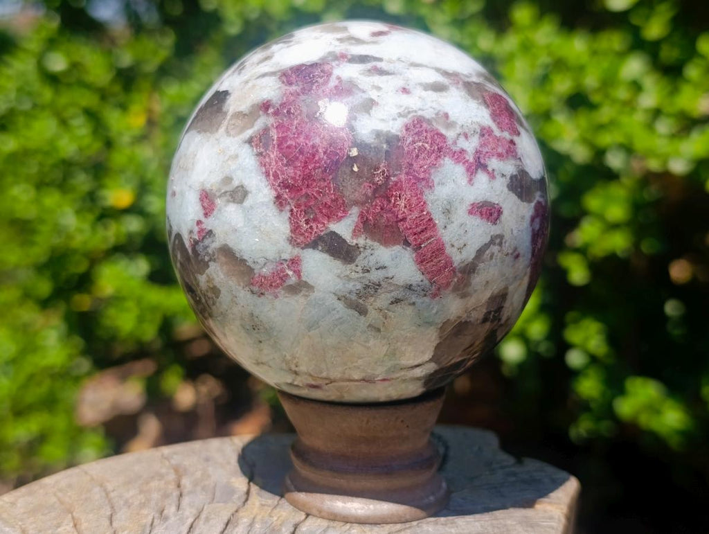 Polished Rubellite Pink Tourmaline Sphere with Wooden Stand x 1 From Madagascar