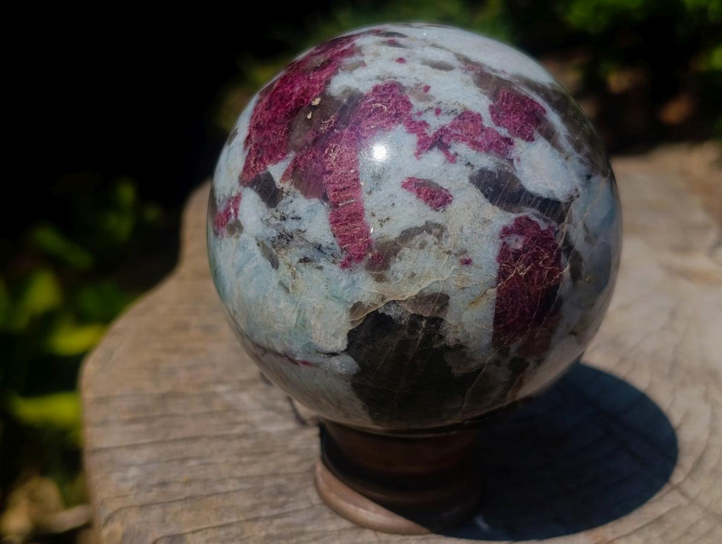Polished Rubellite Pink Tourmaline Sphere with Wooden Stand x 1 From Madagascar