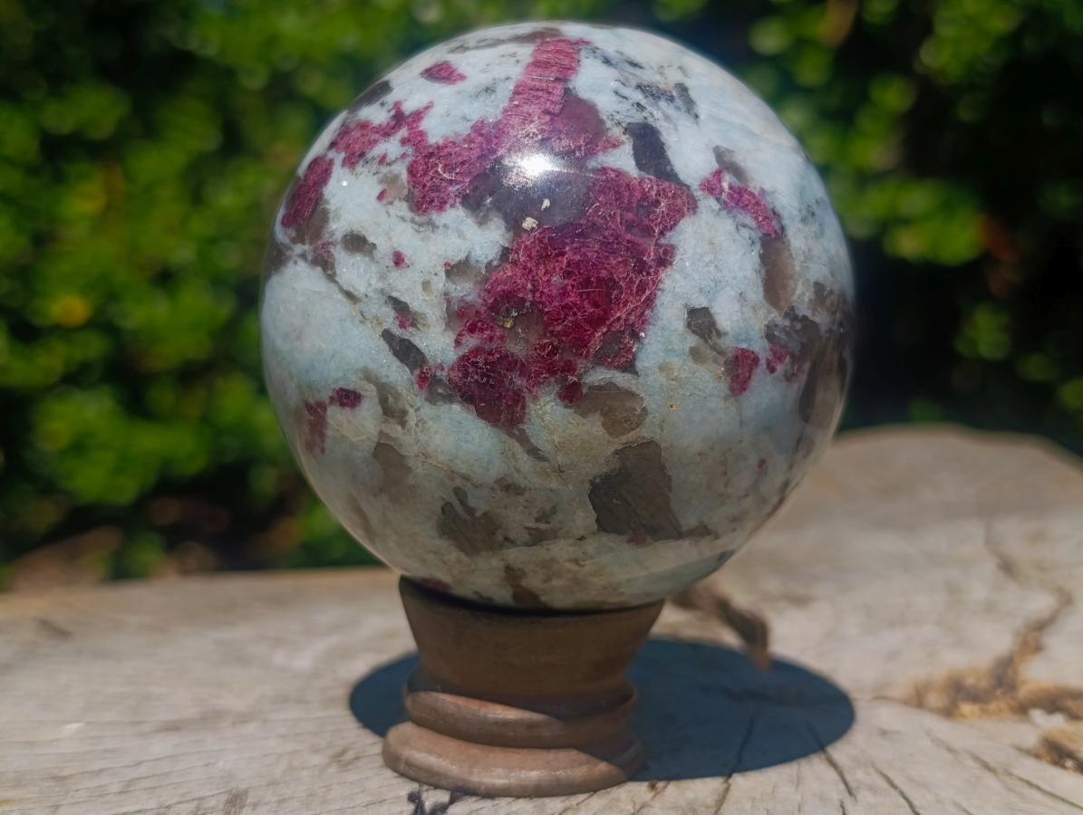 Polished Rubellite Pink Tourmaline Sphere with Wooden Stand x 1 From Madagascar