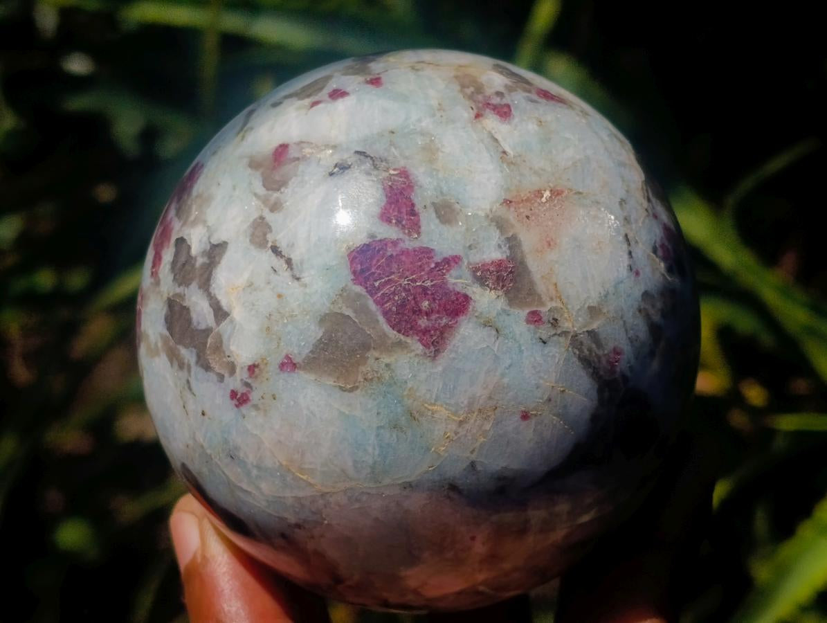 Polished Rubellite Pink Tourmaline Sphere with Wooden Stand x 1 From Madagascar