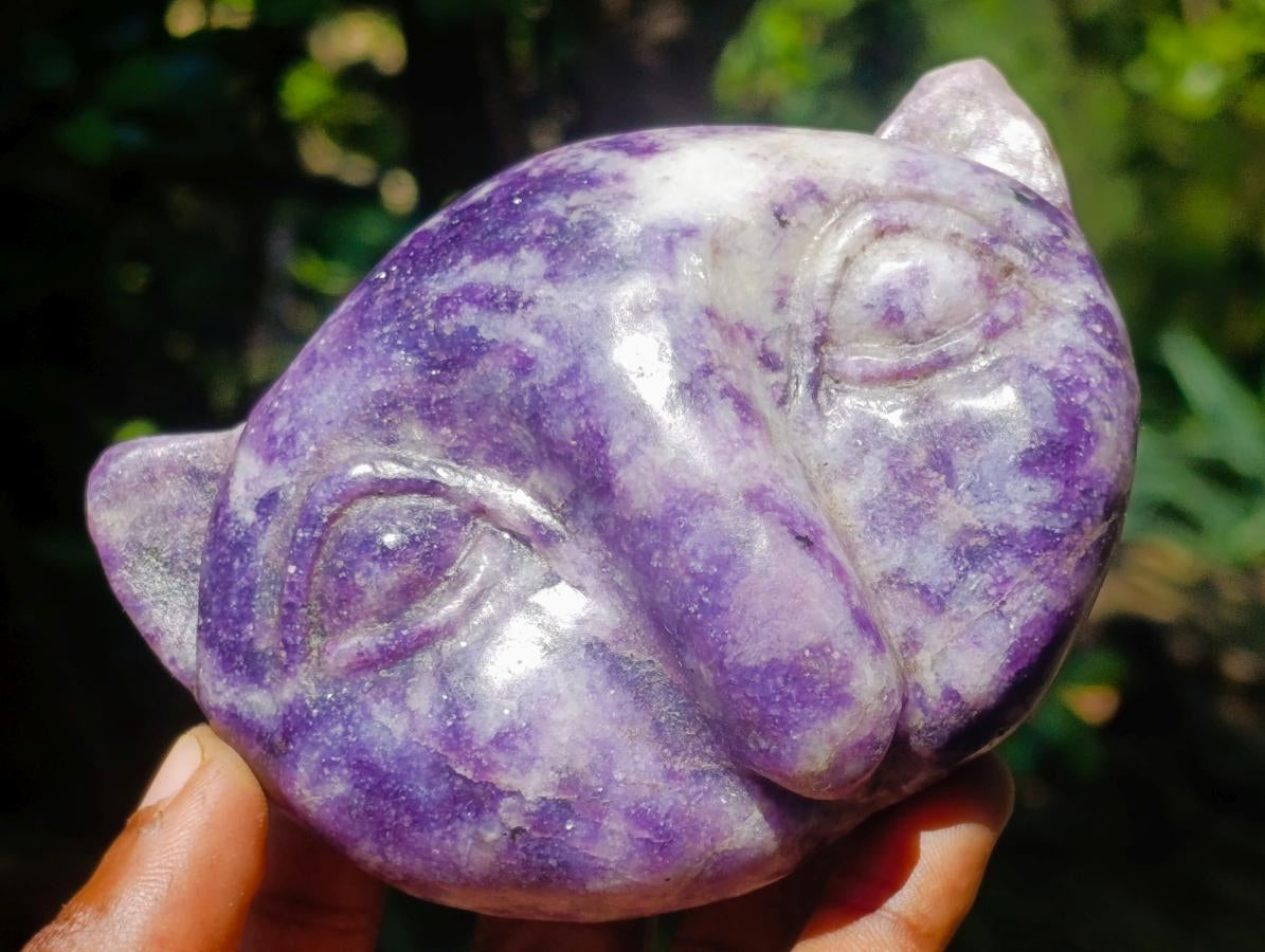 Hand Made Groovy Lepidolite Carved Cat Faces - Sold Per Piece - From Zimbabwe