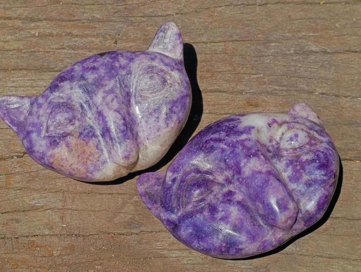 Hand Made Groovy Lepidolite Carved Cat Faces - Sold Per Piece - From Zimbabwe