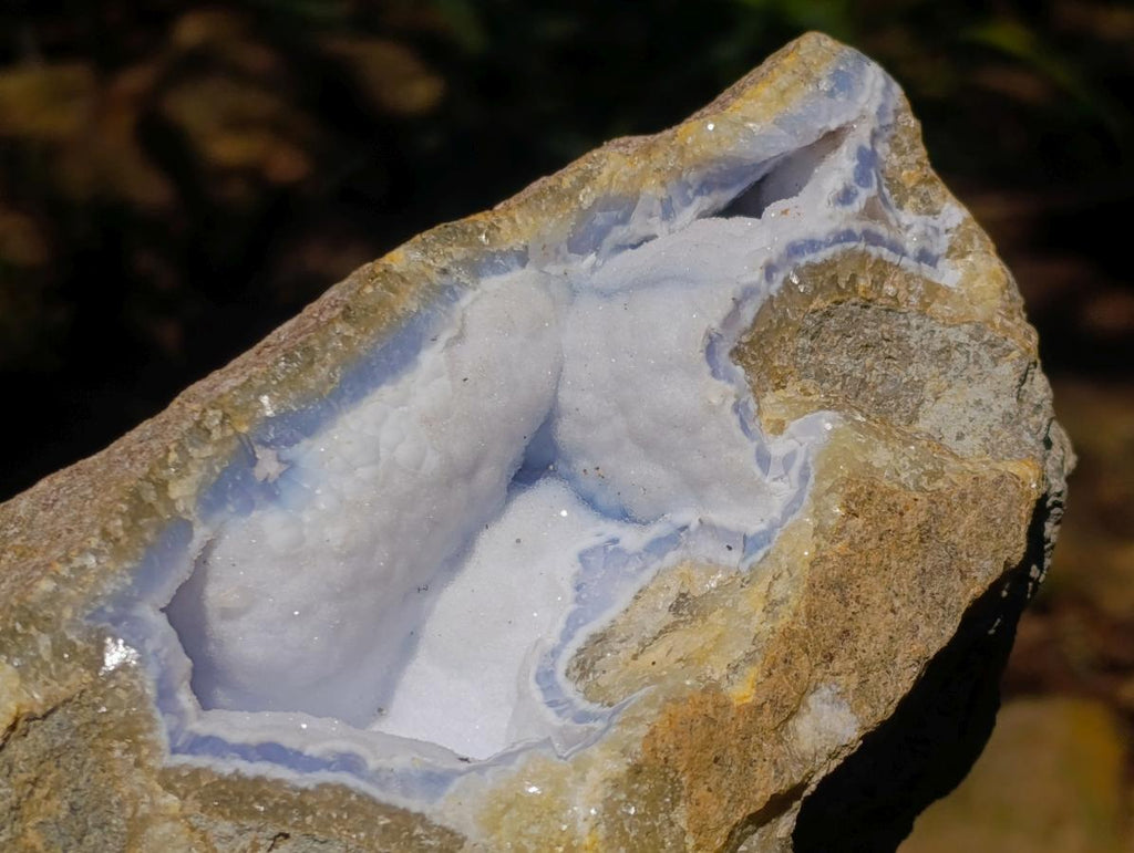 Natural Double Barreled Crystalline Centred Blue Lace Agate Geode Specimen x 1 From Nsanje, Malawi