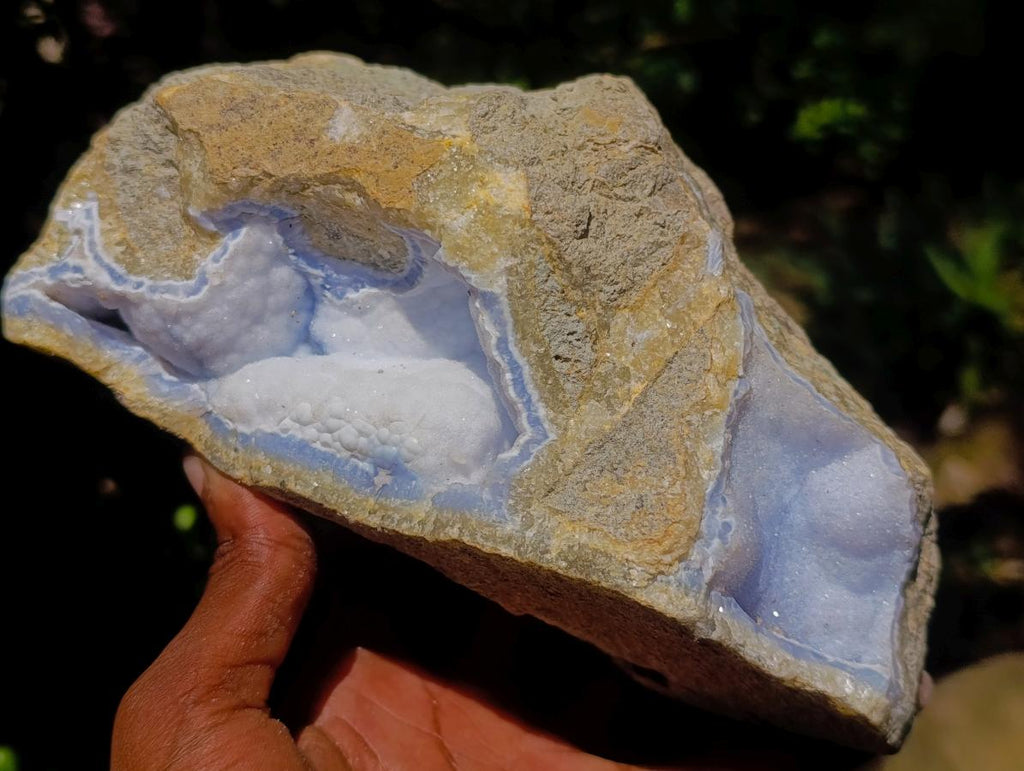 Natural Double Barreled Crystalline Centred Blue Lace Agate Geode Specimen x 1 From Nsanje, Malawi