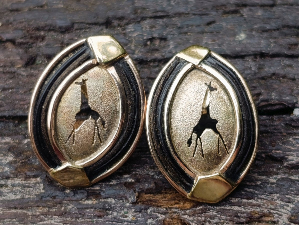 Hand Made Pair of Gold Giraffe Design Finely Crafted Earrings x 1 From Johannesburg, South Africa