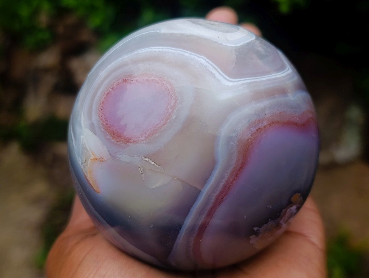 Polished Stunning Pink Grey and White Shashe River Agate Ball x 1 From Shashe River, Zimbabwe
