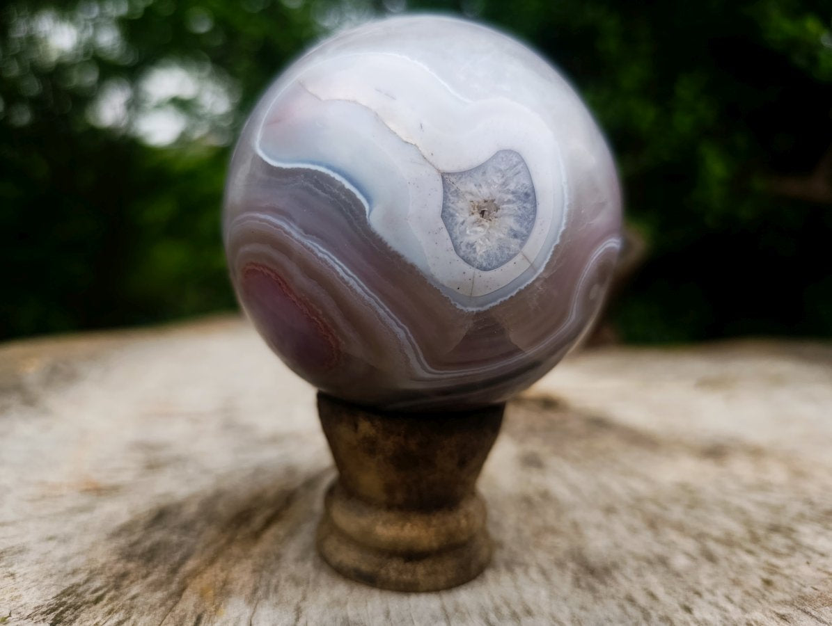 Polished Stunning Pink Grey and White Shashe River Agate Ball x 1 From Shashe River, Zimbabwe
