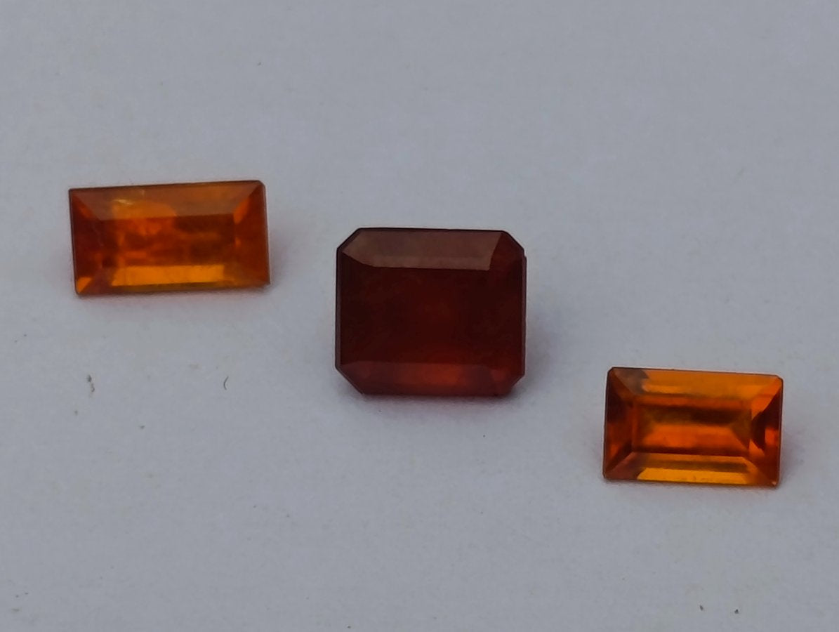 Polished Set of 3 Bright Spessartite Garnet Faceted Stones x 1 From Sperrgebiet, Namibia