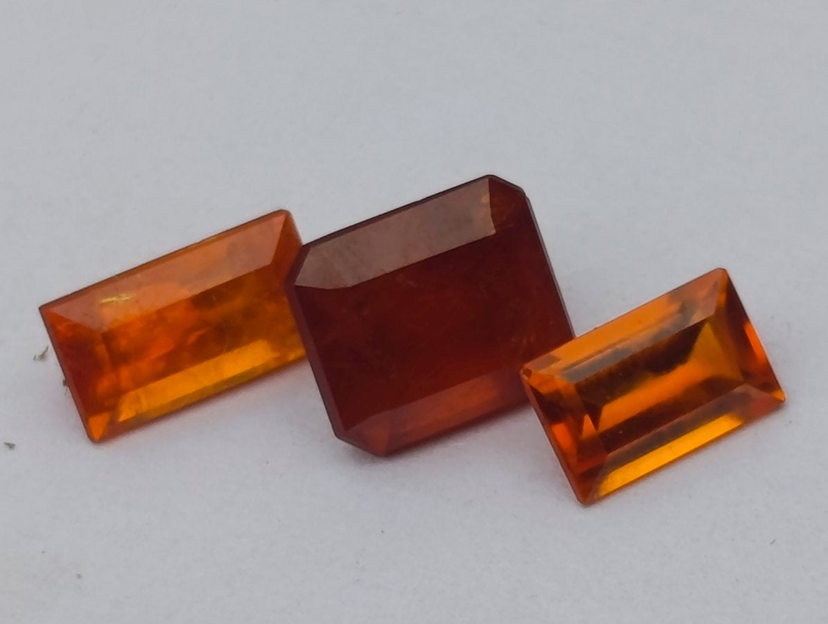 Polished Set of 3 Bright Spessartite Garnet Faceted Stones x 1 From Sperrgebiet, Namibia