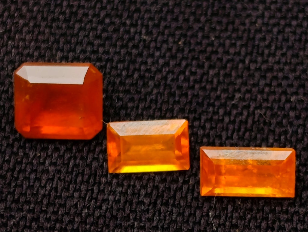 Polished Set of 3 Bright Spessartite Garnet Faceted Stones x 1 From Sperrgebiet, Namibia