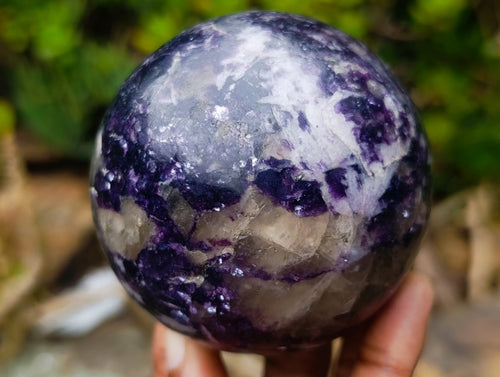 Polished Deep Purple Silver Leaf Lepidolite Sphere x 1 From Zimbabwe