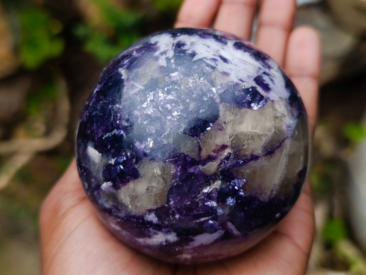 Polished Deep Purple Silver Leaf Lepidolite Sphere x 1 From Zimbabwe